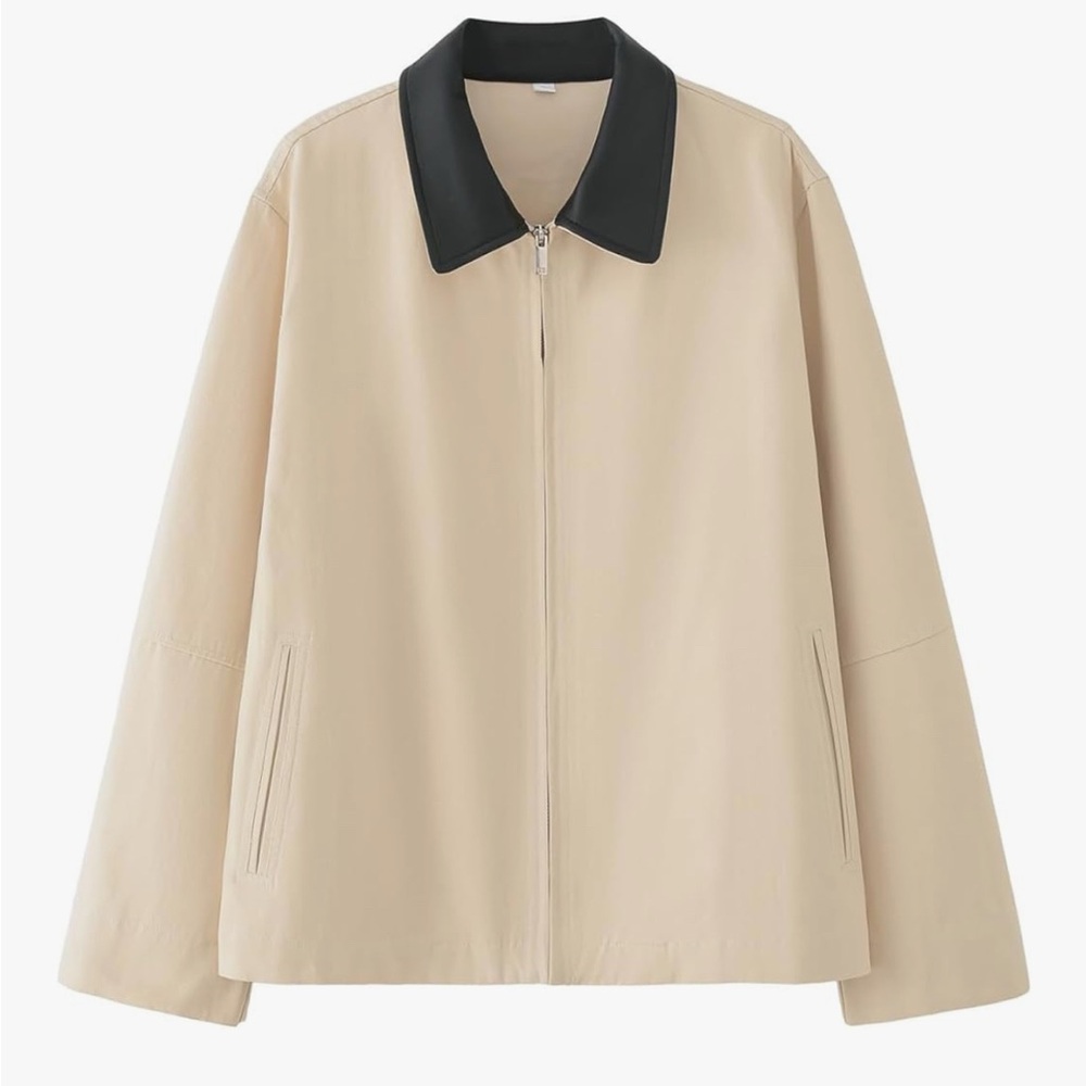 Beige Jacket with Black Collar
